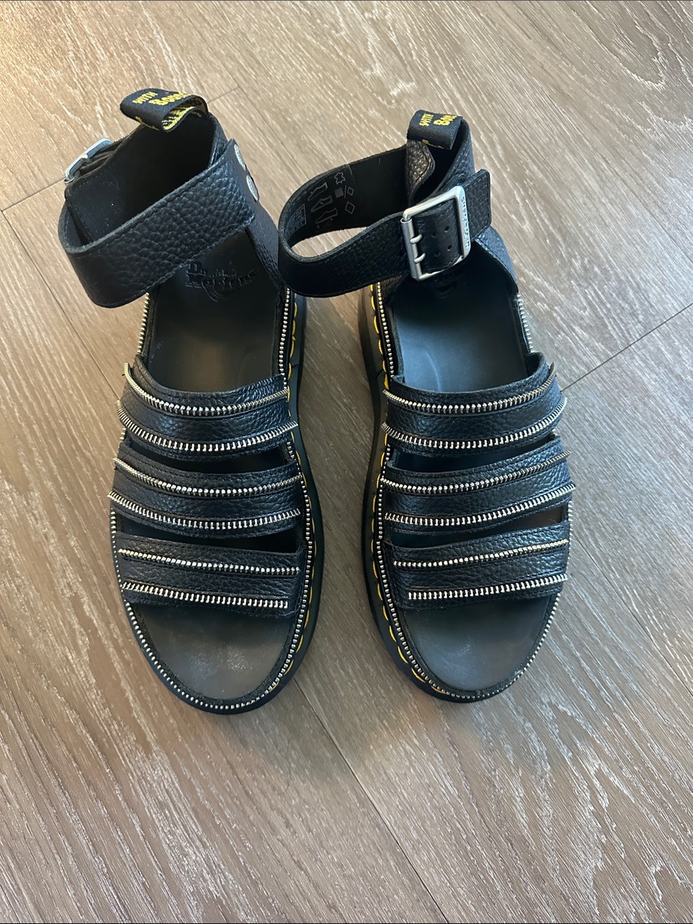 LIKE NEW!! Barely worn. Doc Maarten sandals (w/ silver zipper detail)